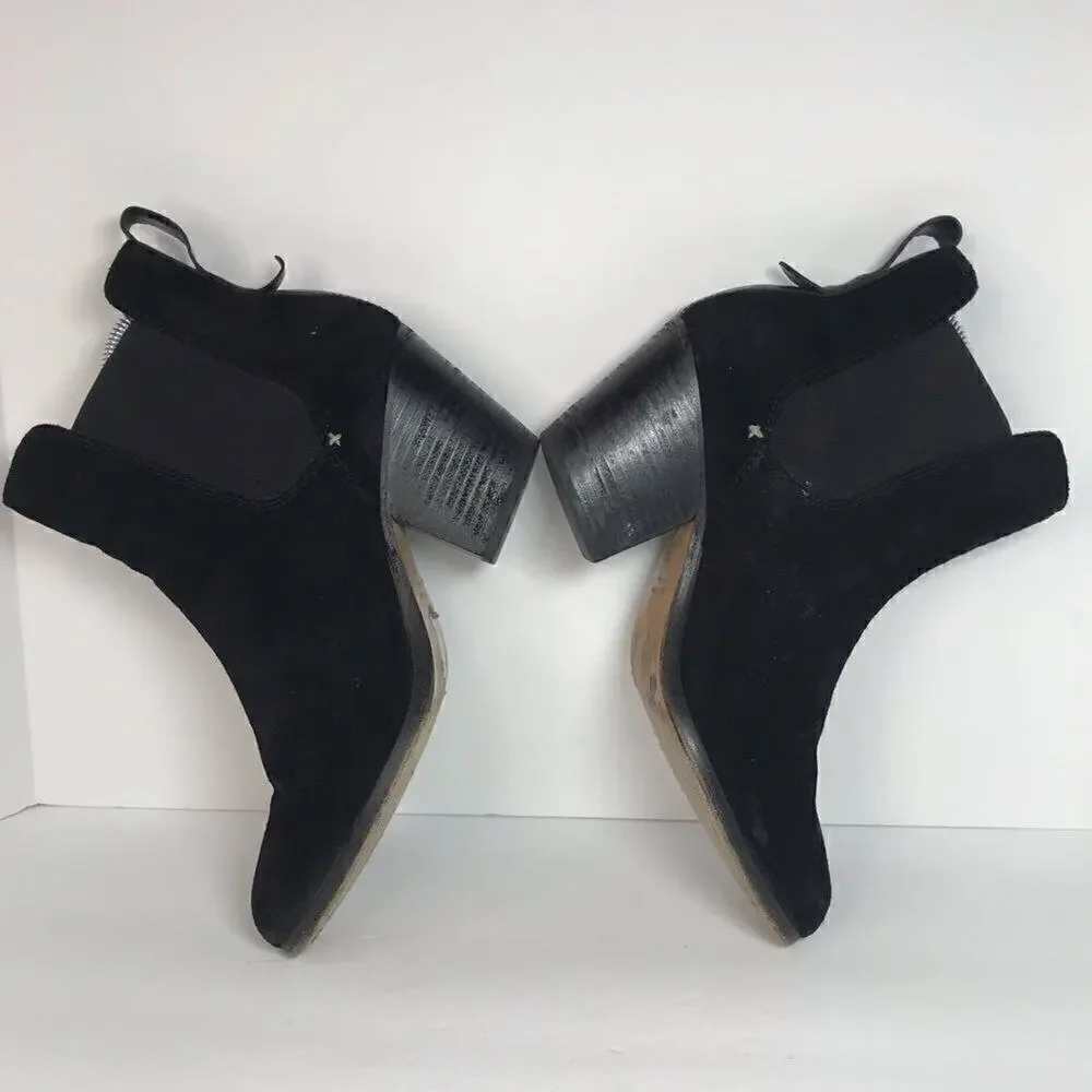 Rag &‎ Bone Devon Waxed Suede Ankle Booties Black Stacked Heel Womens 9.5